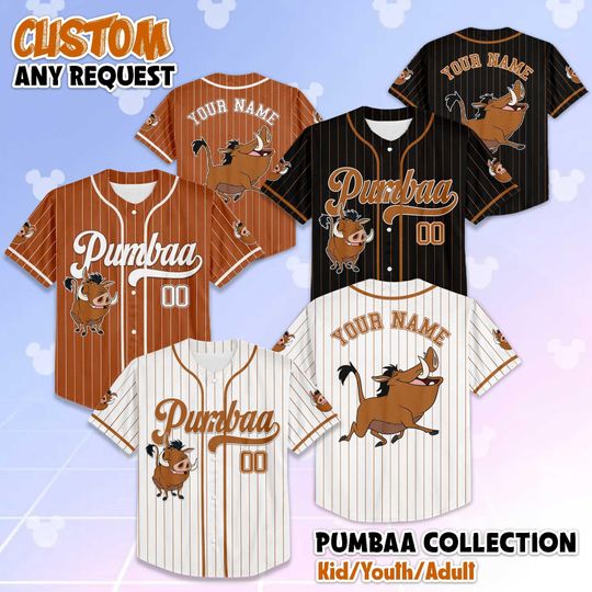 Discover Personalized Pumbaa Baseball Jersey, Custom Lion King Shirt, Disney Jersey for Kids