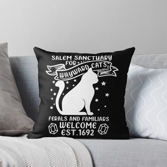 Salem Sanctuary For Wayward Black Cats Funny Halloween Pillow