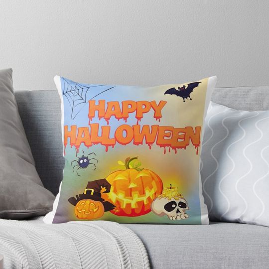 Discover Happy Halloween Pumpkin Lantern Pillow