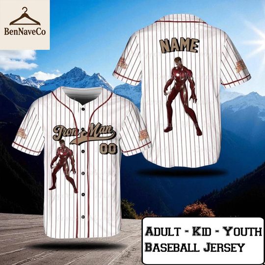 Iron Man Baseball Jersey, Custom Marvel Superhero Jersey Shirt for Adult Kid Youth