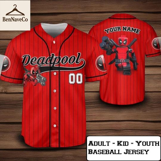 Custom Deadpool Baseball Jersey, Superhero Jersey Shirt for Adult Kids Youth