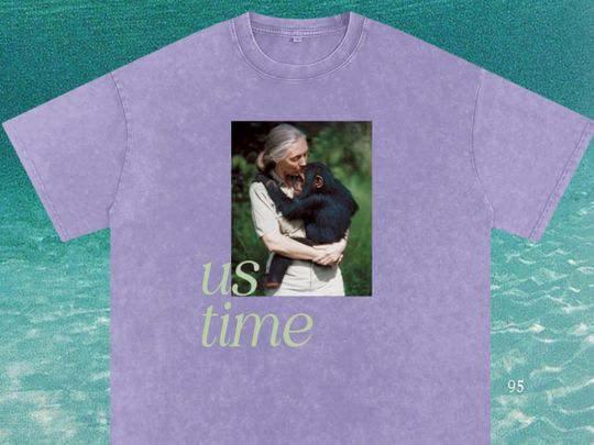 Jane Goodall Chimp T-Shirt, Vintage Style, 90s Aesthetic Graphic Tee, Streetwear Gift, Pop Culture Throwback Top, Unisex Acid Wash Tee