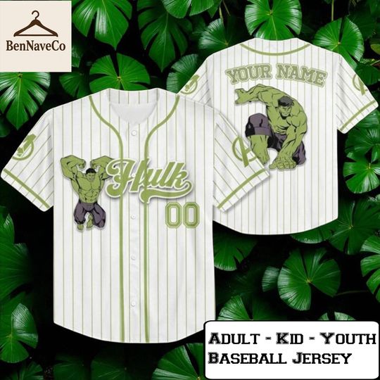 Custom Hulk Green Pinstripe Baseball Jersey, Superhero Jersey Shirt with Name Number, Comic Team Outfit for Adult Kids Youth