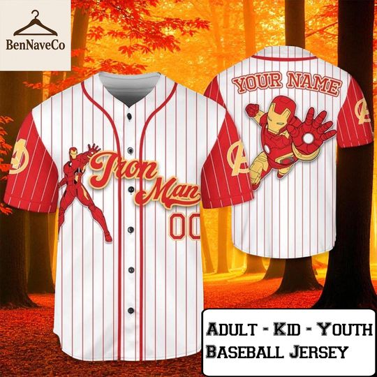 Discover Iron Man Baseball Jersey, Custom Superhero Jersey Shirt for Adult Kid Youth, Personalized Marvel Jersey Top