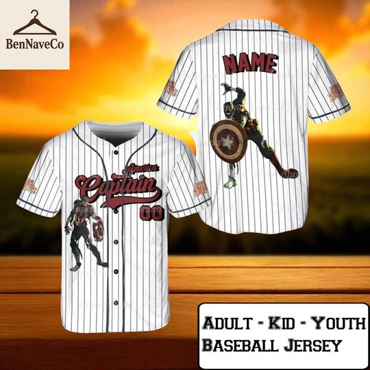 Discover Captain America Baseball Jersey, Custom Superhero Jersey Shirt for Adult Kid Youth, Personalized Marvel Jersey Top