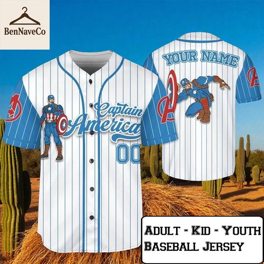 Captain America Baseball Jersey, Custom Superhero Jersey Shirt for Adult Kid Youth, Marvel Jersey