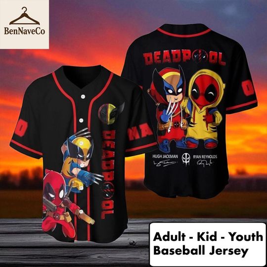 Discover Deadpool Wolverine Baseball Jersey, Custom Name Marvel Jersey Shirt, Kid Youth Adult Superhero Jersey