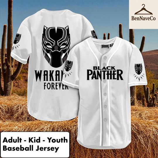 Panther Wakanda Forever Baseball Jersey, Marvel Baseball Shirt, Adult Kid Youth Superhero Jersey