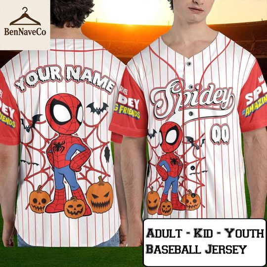 Discover Spidey and Friends Halloween Baseball Jersey, Custom Spider-Man Jersey Shirt