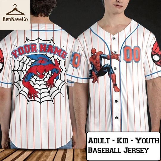 Spider-Man Striped Baseball Jersey, Superhero Jersey Shirt