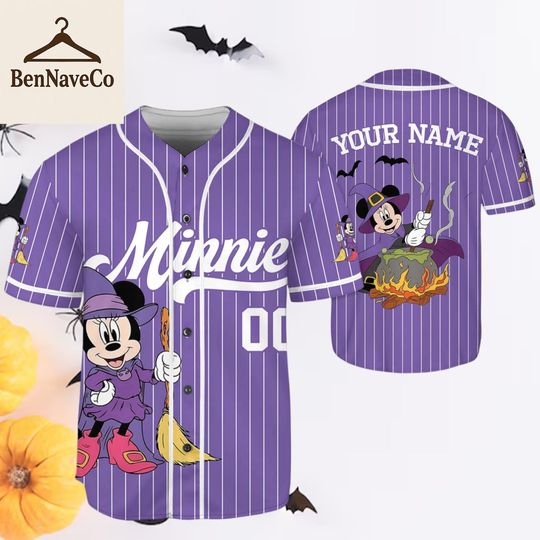 Discover Custom Disney Minnie Halloween Purple Collection Baseball, Halloween Baseball Team Jersey, Birthday Gift for Halloween Fans Family Party