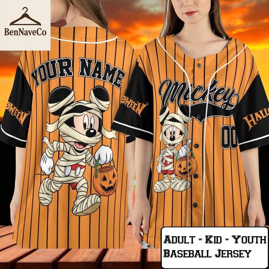 Discover Custom Mickey Baseball Jersey, Halloween Mummy Mickey Shirt, Adult Kid Youth Baseball Top, Cartoon Costume Tee