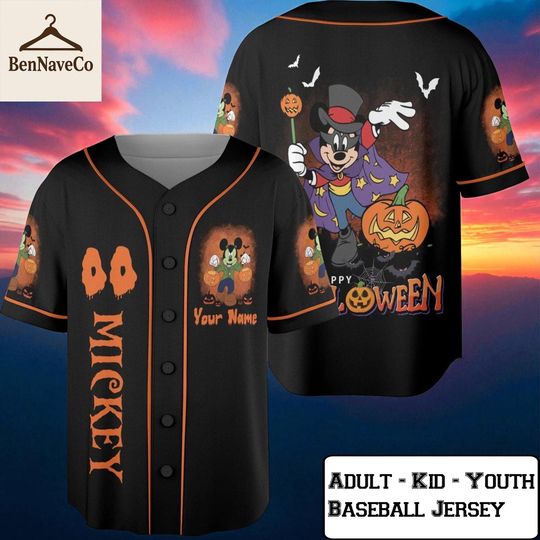 Discover custom Halloween Mickey Baseball Jersey, Trick or Treat Jersey, Adult Kid Youth Baseball, Cartoon Costume Jersey