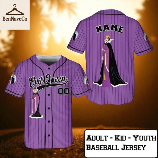 Evil Queen Baseball Jersey, Disney Villains Custom Shirt, Halloween Costume Jersey for Adult Kid Youth