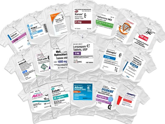 Discover Prescription Drug Costume Shirt - Funny Pharma Pill Bottle Label Tee Anxiety Shirts Medical Clinical Halloween T-Shirt Nurse Gift Pharmacist