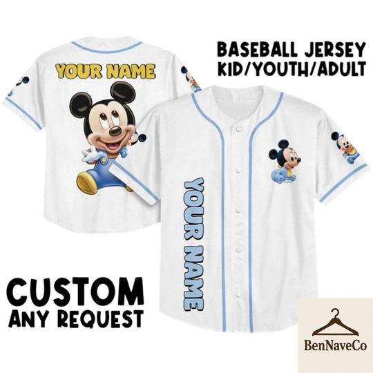Discover Baby Mickey Baseball Jersey, Custom Name Kid Jersey Shirt, Youth Baseball Shirt, Mickey Mouse Uniform for Kids