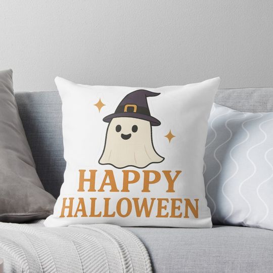 Discover Happy Halloween Cute Ghost Design Pillow