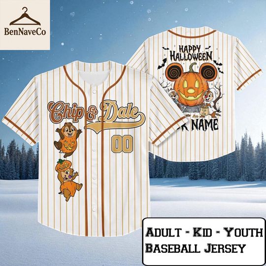 Discover Chip And Dale Baseball Jersey, Custom Halloween Jersey Shirt For Adult Kid Youth, Personalized Chip Dale Pumpkin Top