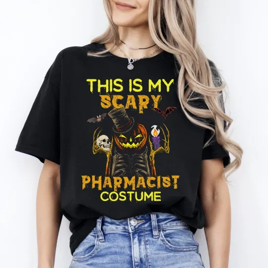 Discover Pharmacist Halloween Unisex T-Shirt Scary Spooky Pharmacy costume tee Black Dark