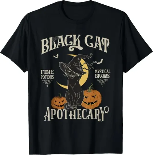 Discover Retro Scary Halloween Costume Black Cat Salem Apothecary T-Shirt