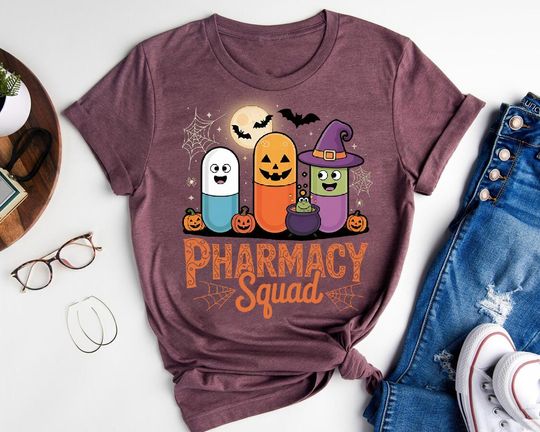 Discover Pharmacy Squad Halloween Shirt: Spooky Pill Graphic Tee