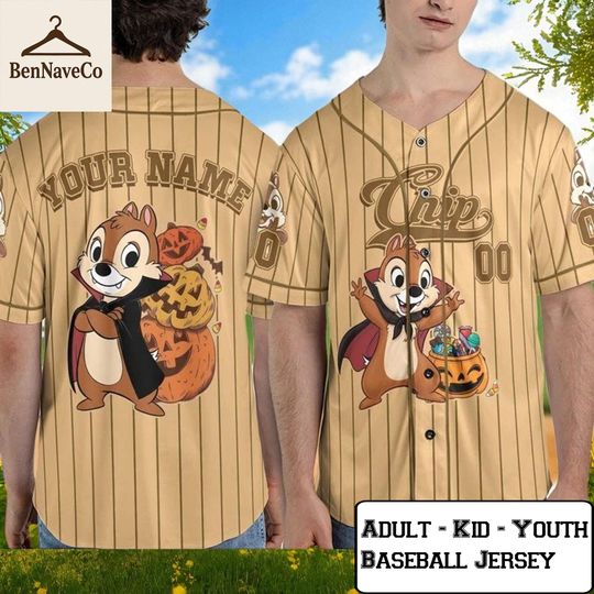 Chip Baseball Jersey, Custom Chip Halloween Shirt, Trick or Treat Jersey, Adult Kid Youth Baseball Top, Cartoon Costume Jersey