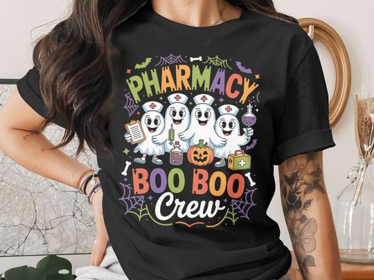 Discover Pharmacy Boo Boo Crew T Shirt, Cute Halloween Nurse Ghost Shirt, Funny Pharmacy Team Tee, Spooky Group Costume Top