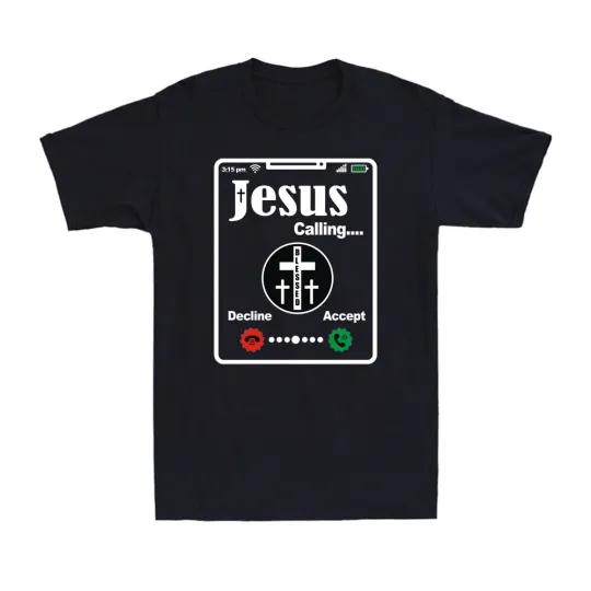 Discover Jesus Is Calling Funny Jesus Christian Christianity Faith Men's Cotton T-Shirt