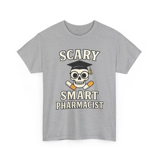 Discover Scary Smart Pharmacist Halloween  Shirt , Funny Pharmacy Skull Tee with Graduation Cap and Pills, Spooky Medical Halloween Shirt,costume top