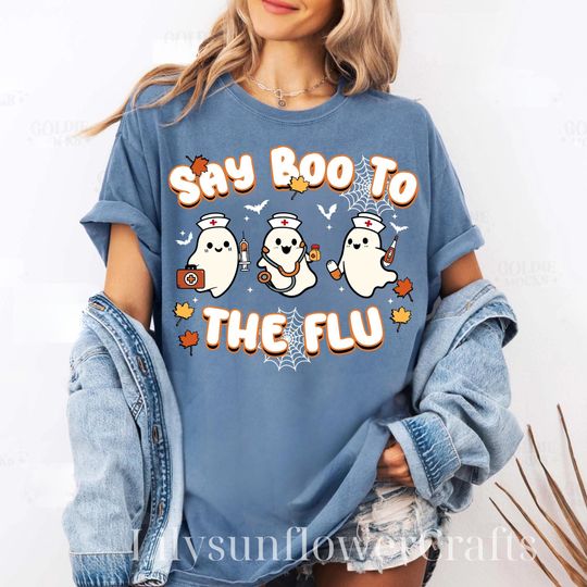 Discover Say Boo To The Flu Shirt, Vaccine Say Boo to The Flu, Spooky Nurse Costume Top, Medical Spooky Season Tee,  Spooky Pharmacists Flu