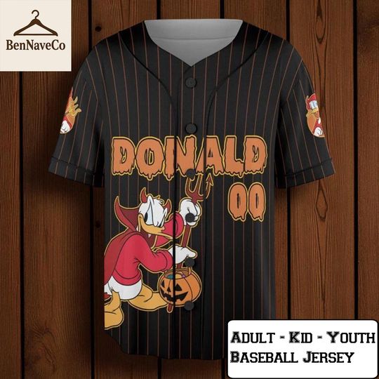 Donald Baseball Jersey, Custom Halloween Donald Duck Shirt, Adult Kid Youth Jersey, Cartoon Baseball Jersey