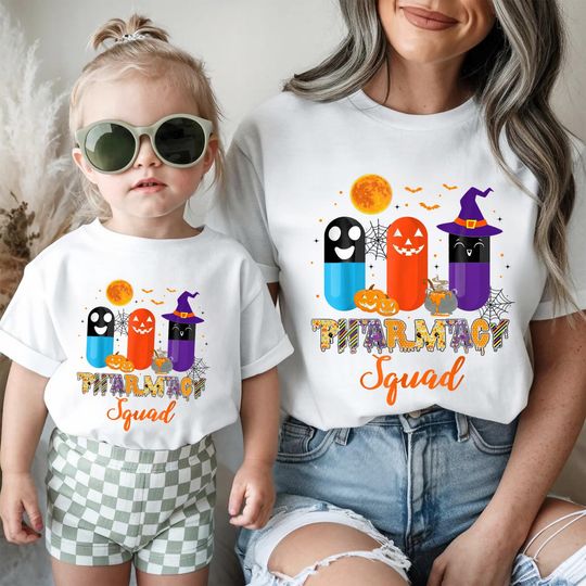 Discover Funny Pills Pharmacy Shirt  Pharmacist Squad Halloween Costume Tee