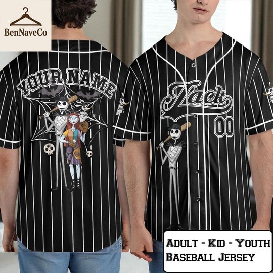 Discover Jack Baseball Jersey, Custom Jack Skellington Shirt, Sally Couple Jersey, Adult Kid Youth Baseball Top, Halloween Custom Jersey