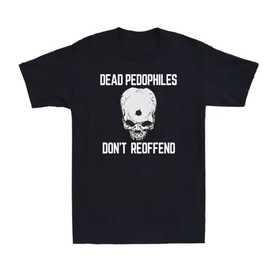 Discover Dead Pedophiles Don't Reoffend Funny Skull Bullet Hole Vintage Men's T-Shirt