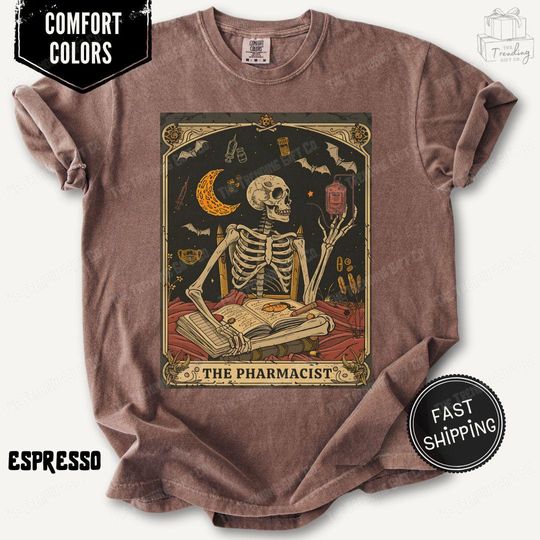 Discover Pharmacist Halloween Shirt, Skeleton Tarot Card Tee, Pharmacy Tech Gift, Emergency Hospital Tshirt