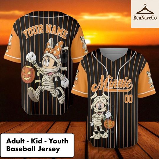 Discover Custom Minnie Mouse Mummy Baseball Jersey, Halloween Jersey, Kid Youth Adult Jersey Shirt