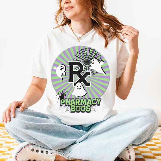 Discover Funny Ghost Pharmacy Staff Halloween T-Shirt, Comfort Colors 1717 Garment-Dyed T-shirt for Certified Pharmacy Technician