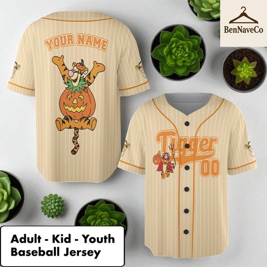 Discover Tigger Halloween Baseball Jersey, Custom Pumpkin Jersey, Kid Youth Adult Jersey Shirt