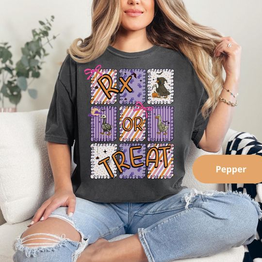 Discover Funny Rx or Treat Shirt, Cute Spooky Fall Pharmacist Shirt, Pharmacy Tech Gift, Halloween Silly Goose for Healthcare Workers