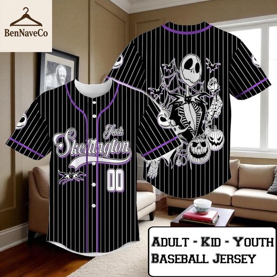 Jack Skellington Jersey, Custom Baseball Jersey, Nightmare Before Christmas Shirt, Halloween Jersey