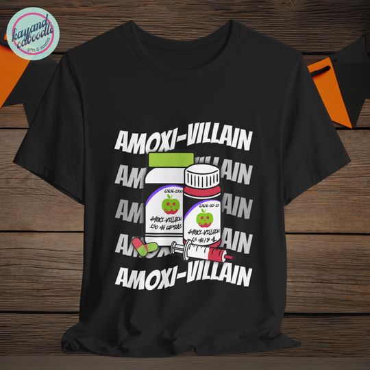 Discover AMOXI-VILLAIN Unisex Jersey Short Sleeve Tee - Cute Halloween Medication Pun, Pharmacy & Nursing Costume T-Shirt
