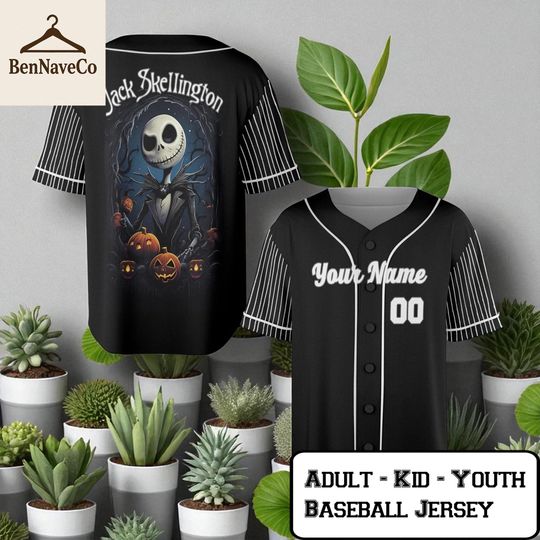 Discover Jack Skellington Baseball Jersey, Nightmare Before Christmas Jersey, Custom Halloween Shirt