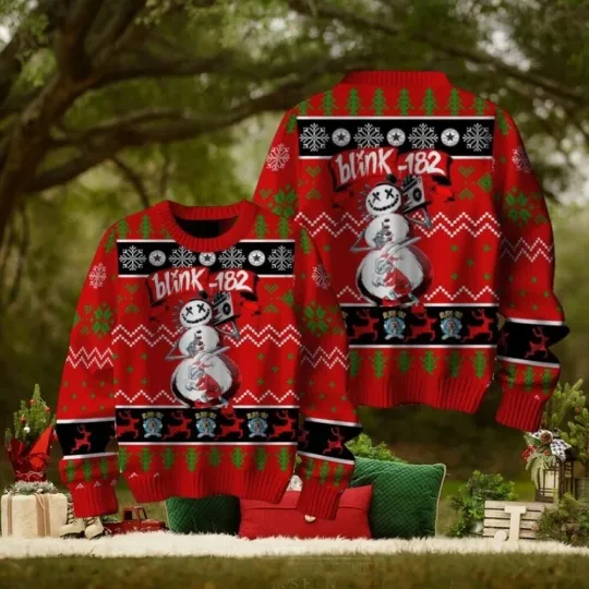 B182 Pop Punk Band Snowman Ugly Christmas Sweater Full Size