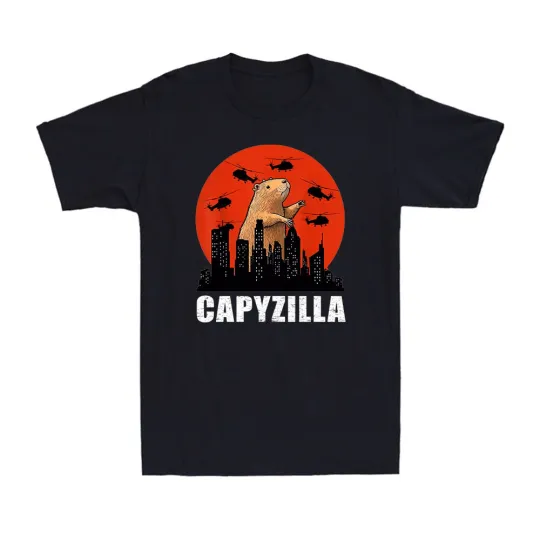 Discover Capybara Rodent Capyzilla T-Shirt with Sunset Graphic Men’s Clothing
