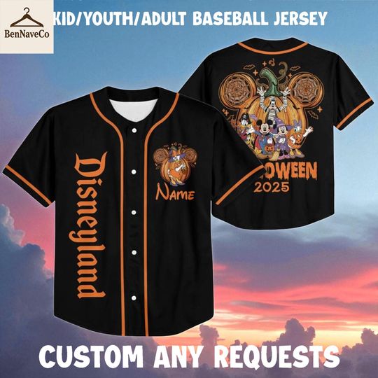 Discover Disneyland Halloween 2025 Jersey, Custom Baseball Shirt, Kids Youth Adult Spooky Top