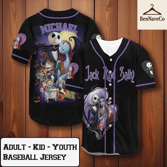 Custom Nightmare Before Christmas Jersey, Jack and Sally Baseball Shirt, Kids Youth Adult Top