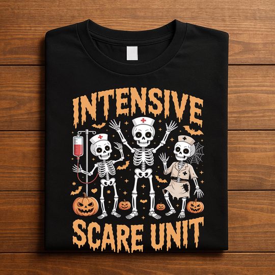Discover Intensive Scare Unit Shirt Funny Skeleton Halloween Tee With Pumpkins Perfect Spooky