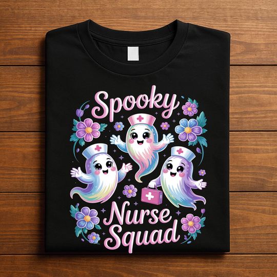 Discover Spooky Squad Shirt Cute Ghosts Halloween Team Tee Funny Spooky Season