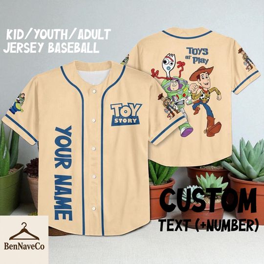 Discover Custom Toy Story Baseball Jersey, Personalized Woody Buzz Forky Jersey Shirt, Kids Youth Adult Disney Jersey