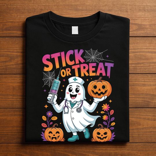 Discover Stick Or Treat Shirt Funny Halloween Ghost With Pumpkin